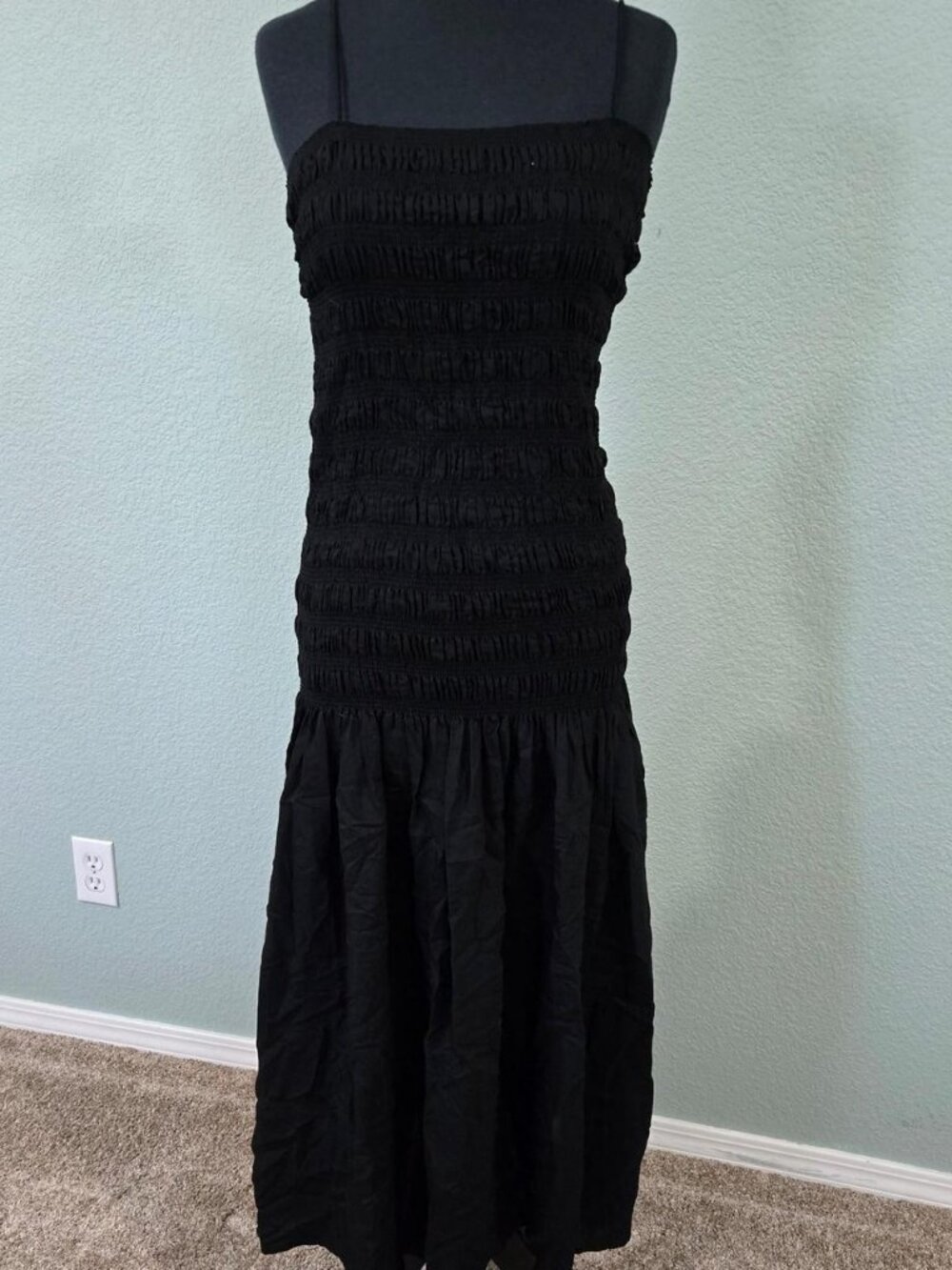 H&M Smocked Midi Dress in Black